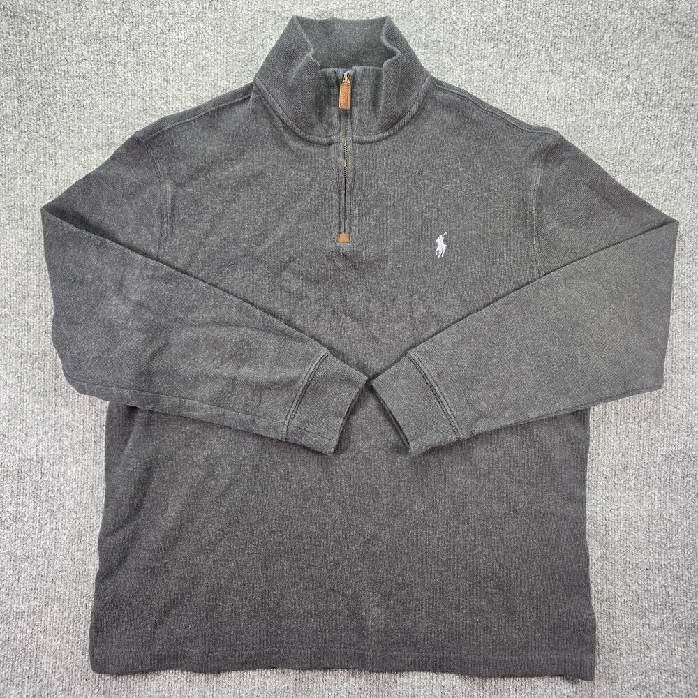 Polo Ralph Lauren 1/4 Zip Pullover Sweater Mens Large Gray Charcoal Pony Cotton